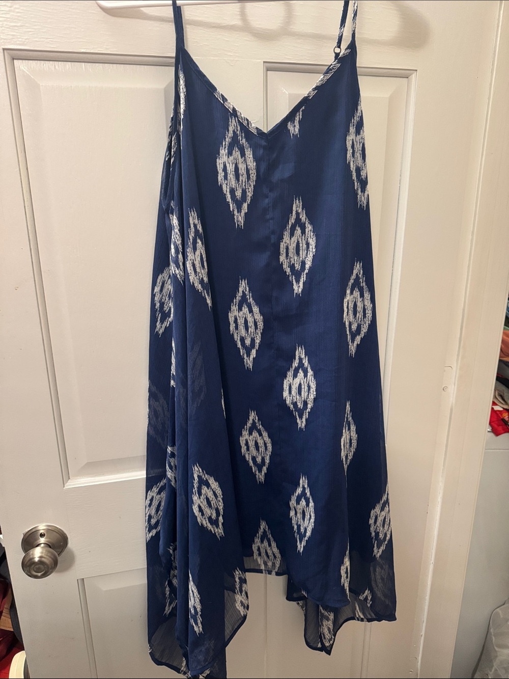 Navy Blue Printed Handkerchief hem dress